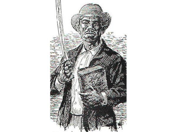 Nat Turner is depicted here with his bible and sword after he turned his back on preaching the gospel of obedience to fellow slaves and justifying it with the good book.